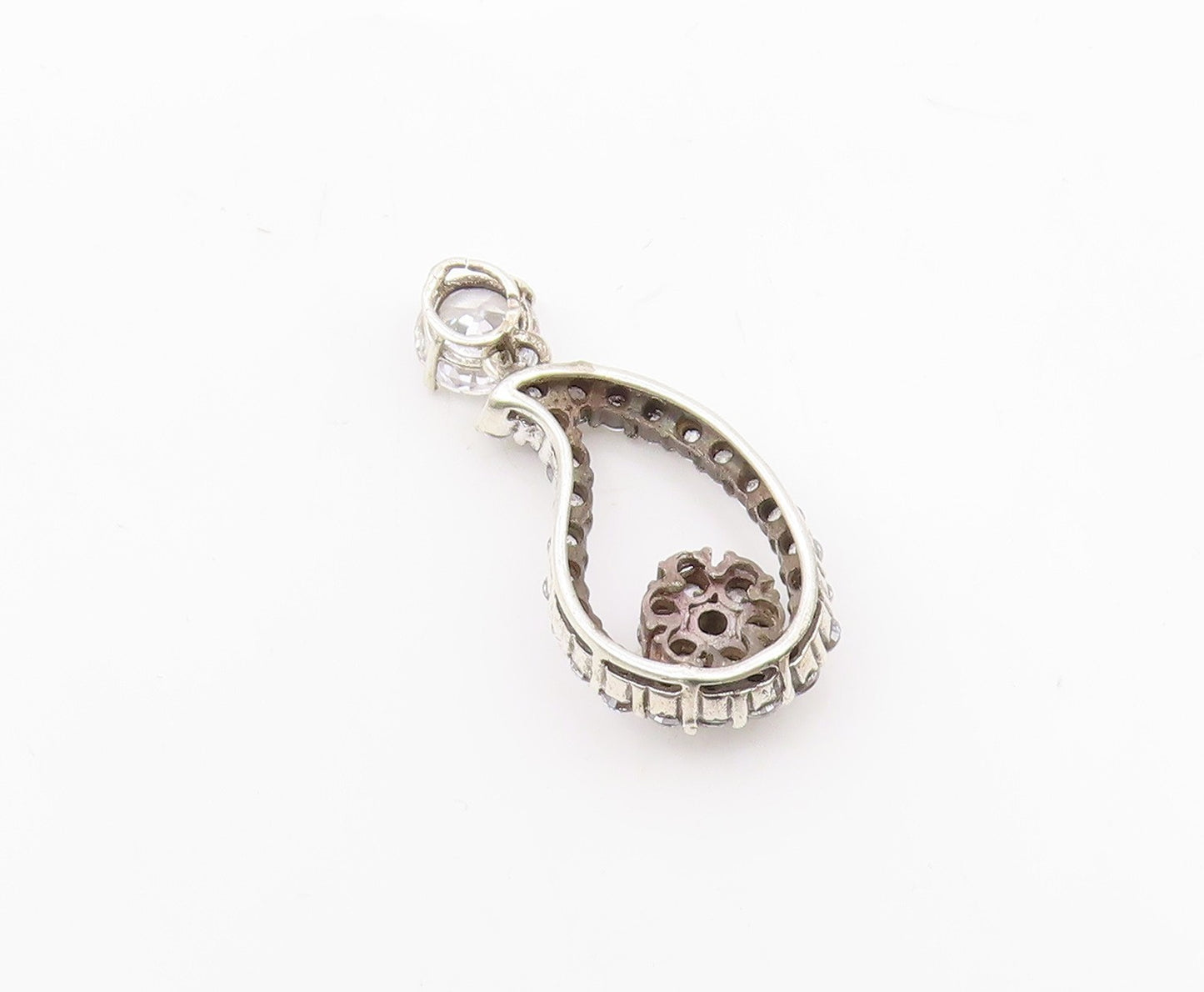 925 Sterling Silver  Vintage Sparkling Cubic Zirconia Floral Pendant  PT19753