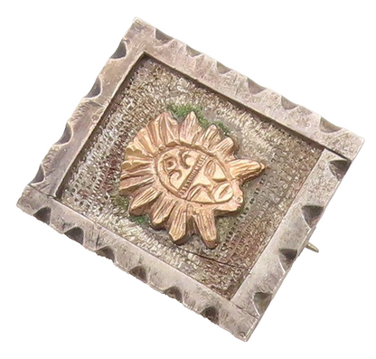 925 Silver & 18K GOLD  Vintage Two Tone Face Mask Square Brooch Pin  BP5230