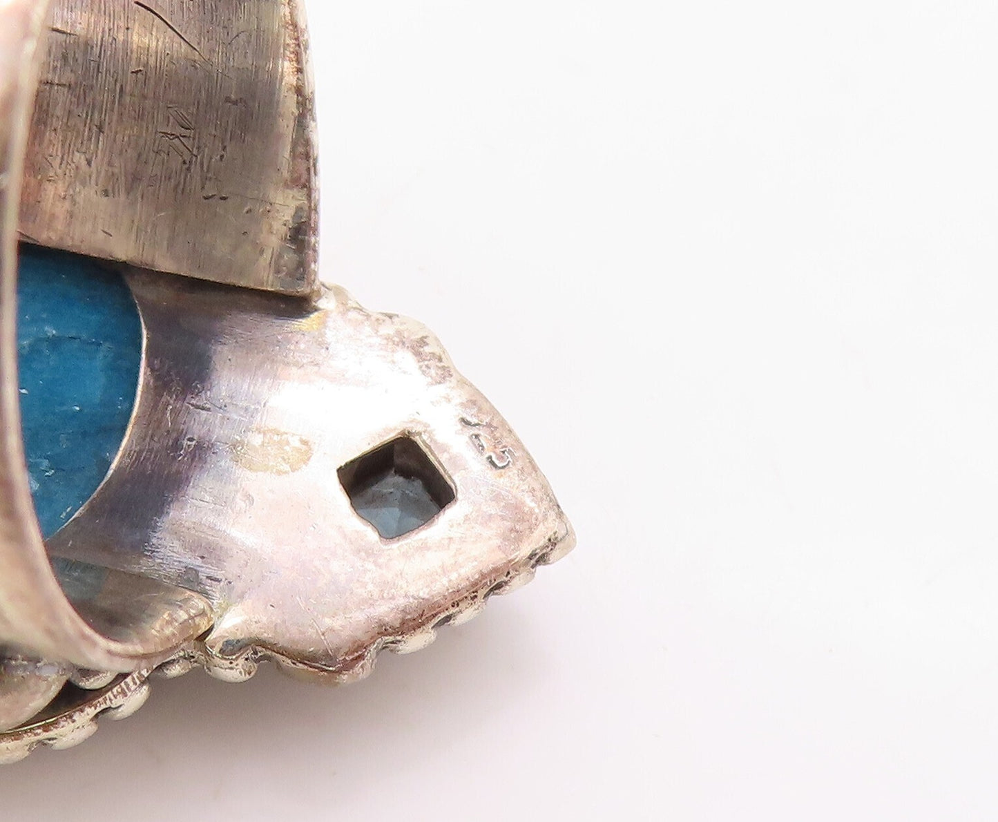 925 Sterling Silver Vintage Ring Carved Oval Gemstone Blue Topaz  Sz 8  RG30572