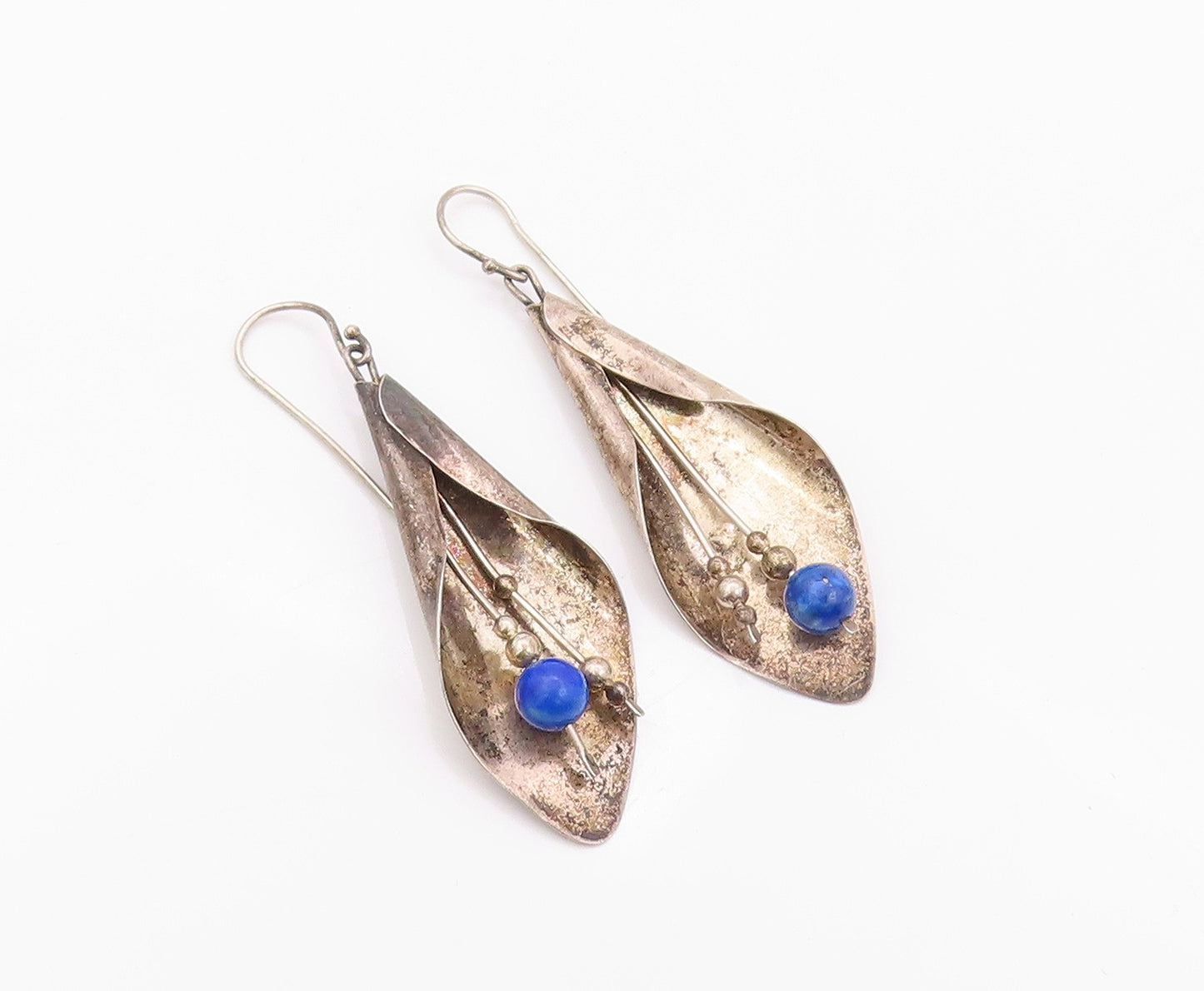 925 Sterling Silver Vintage Earrings Lapis Lazuli Dark Tone Lilly  EG13502