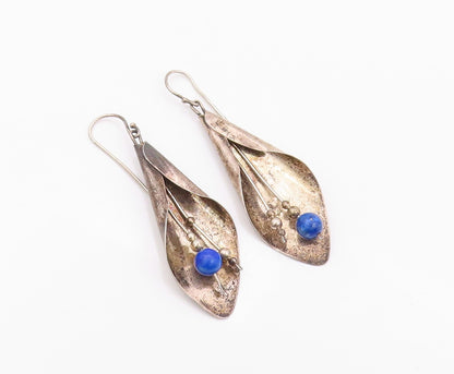 925 Sterling Silver Vintage Earrings Lapis Lazuli Dark Tone Lilly  EG13502