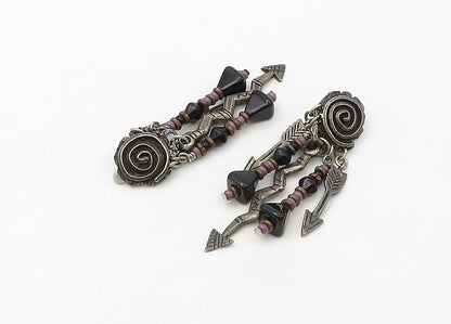 SOUTHWESTERN 925 Silver Vintage Onyx & Sugilite Non Pierce Earrings EG10681