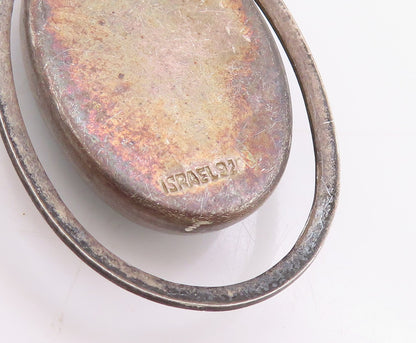 925 Sterling Silver Vintage Pendant ISRAEL Antique Oval Turquoise   PT24546