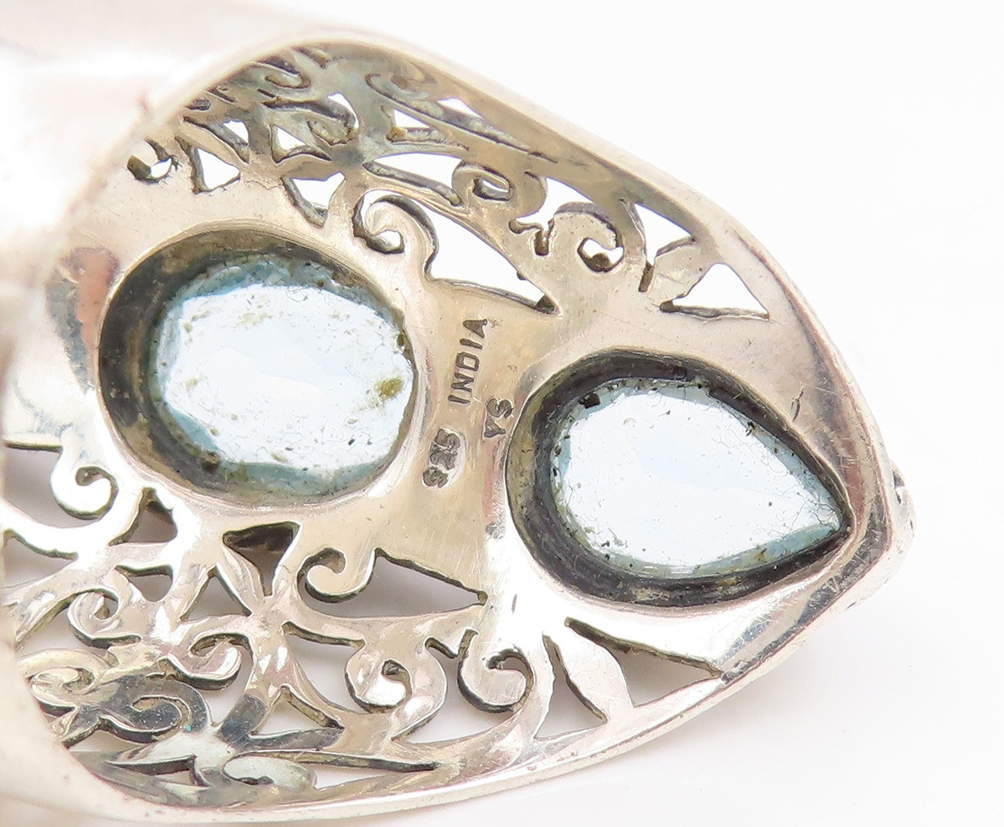 925 Sterling Silver Vintage Ring Blue Topaz Open Statement Band  Sz 8.5  RG34371
