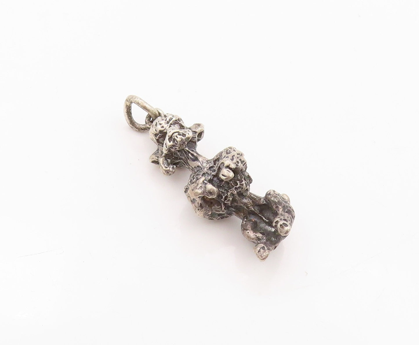 925 Sterling Silver Vintage Pendant Brutalist Carved Puddle Dog Charm  PT24024