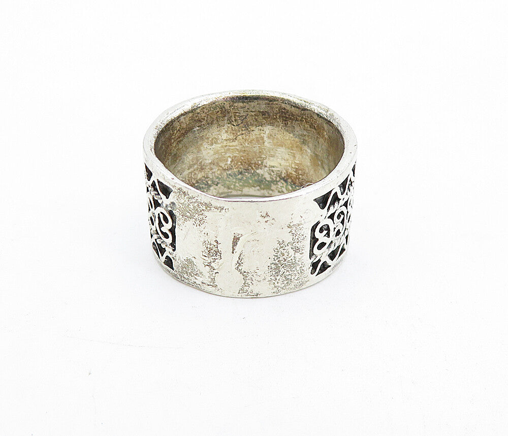925 Sterling Silver  Vintage Oxidized Wavy Swirl Detail Band Ring Sz 6  RG5136