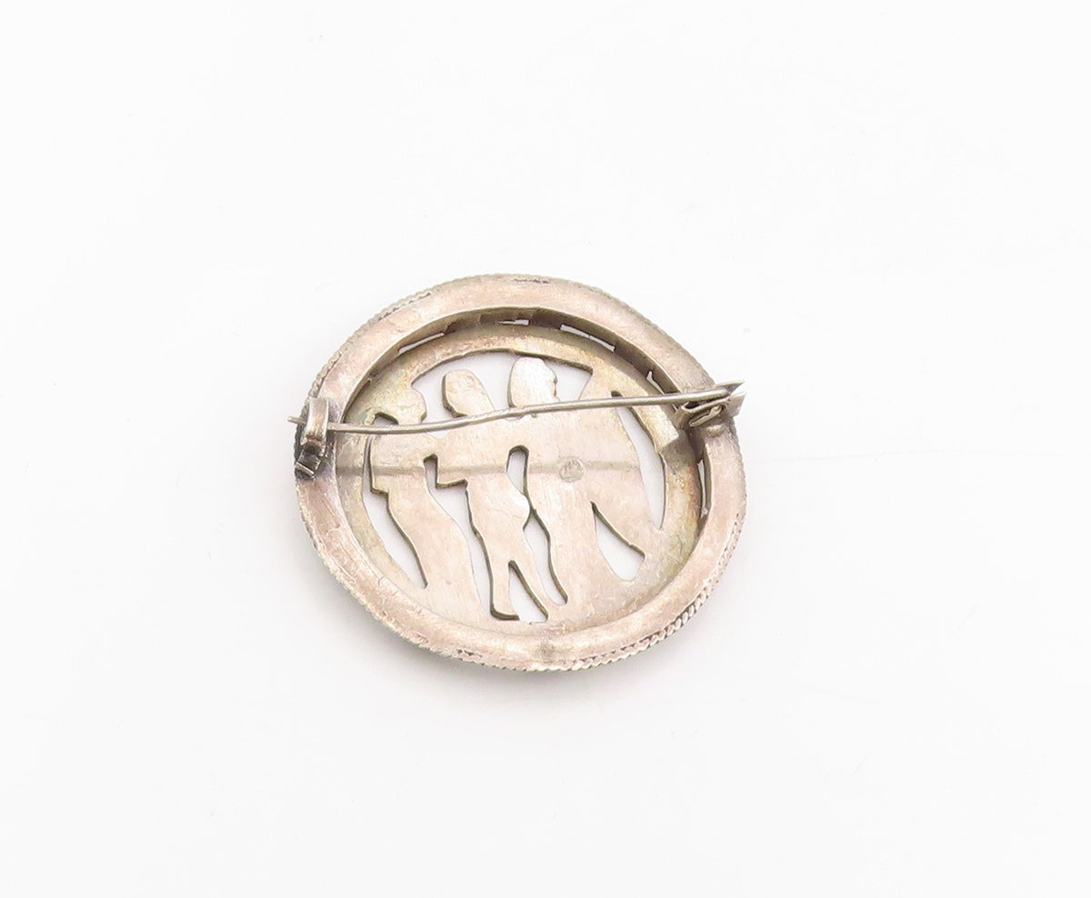 925 Sterling Silver Vintage Brooch Middle East Egyptian Musicians Pin  BP12041