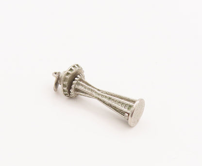 925 Sterling Silver Vintage Pendant 3D Carved Mini England Tower Charm  PT22693