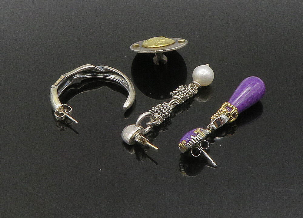 DESIGNER 925 Silver & 14K GOLD  Vintage Pearl Lot Single Earrings  EG11383