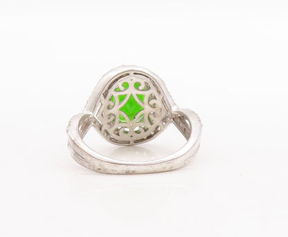 925 Sterling Silver Vintage Ring Designer Oval Green White CZ   Sz 7  RG29641