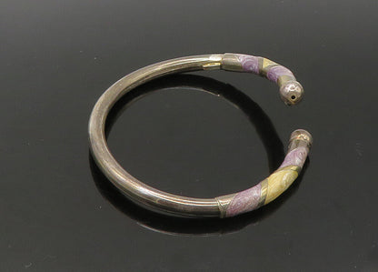 925 Sterling Silver  Vintage Enamel Detail Bypass Cuff Bracelet  BT8863