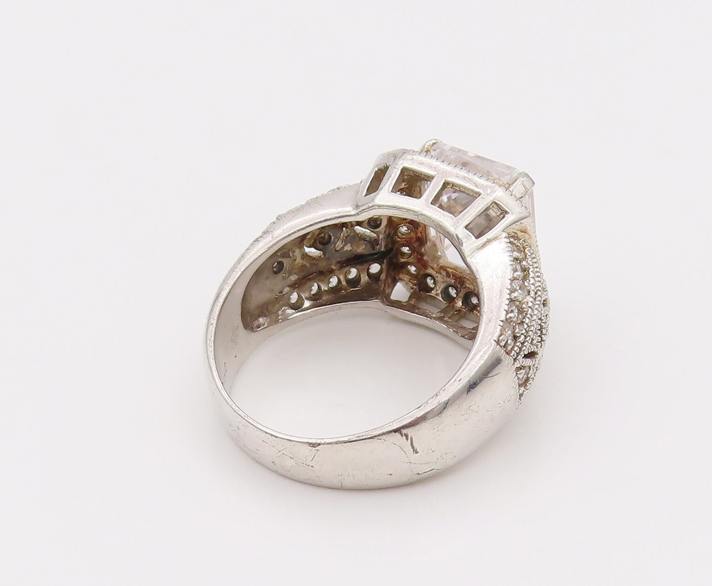 925 Sterling Silver Vintage CZ Square Head Designed Shoulder Ring Sz 10  RG26542