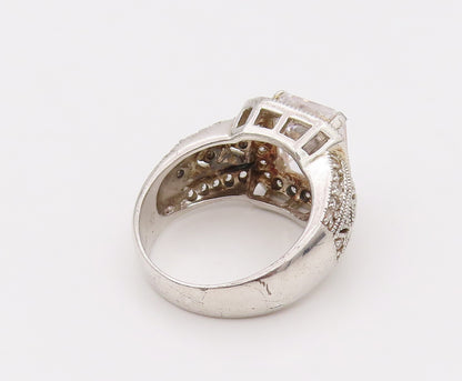 925 Sterling Silver Vintage CZ Square Head Designed Shoulder Ring Sz 10  RG26542