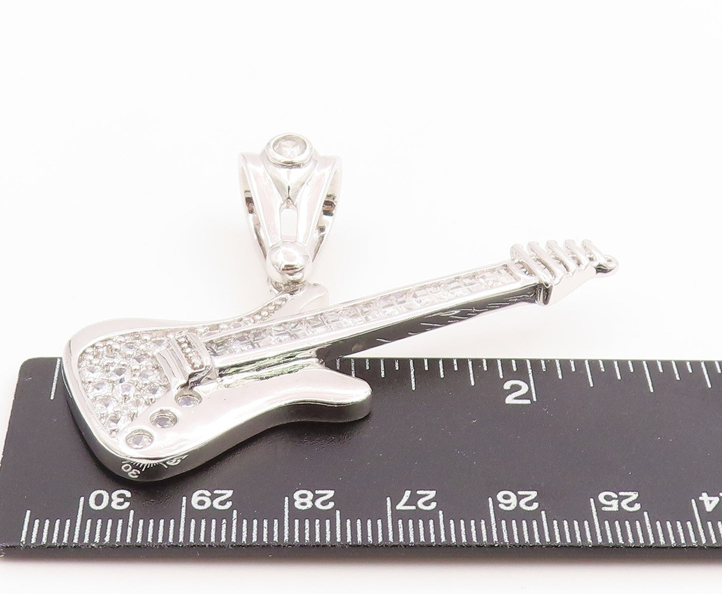 925 Sterling Silver Vintage Pendant CZ Modernist Musical Electric Guitar PT26093