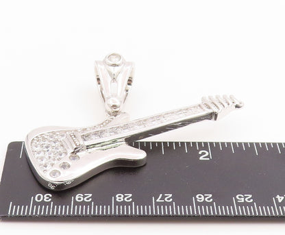 925 Sterling Silver Vintage Pendant CZ Modernist Musical Electric Guitar PT26093