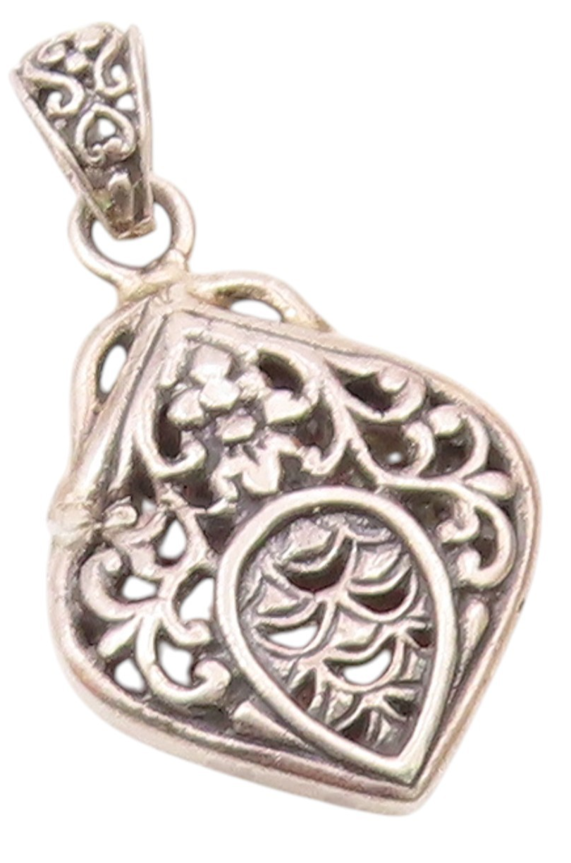 925 Sterling Silver  Vintage Shiny Floral Vine Swirl Pattern Pendant  PT15827