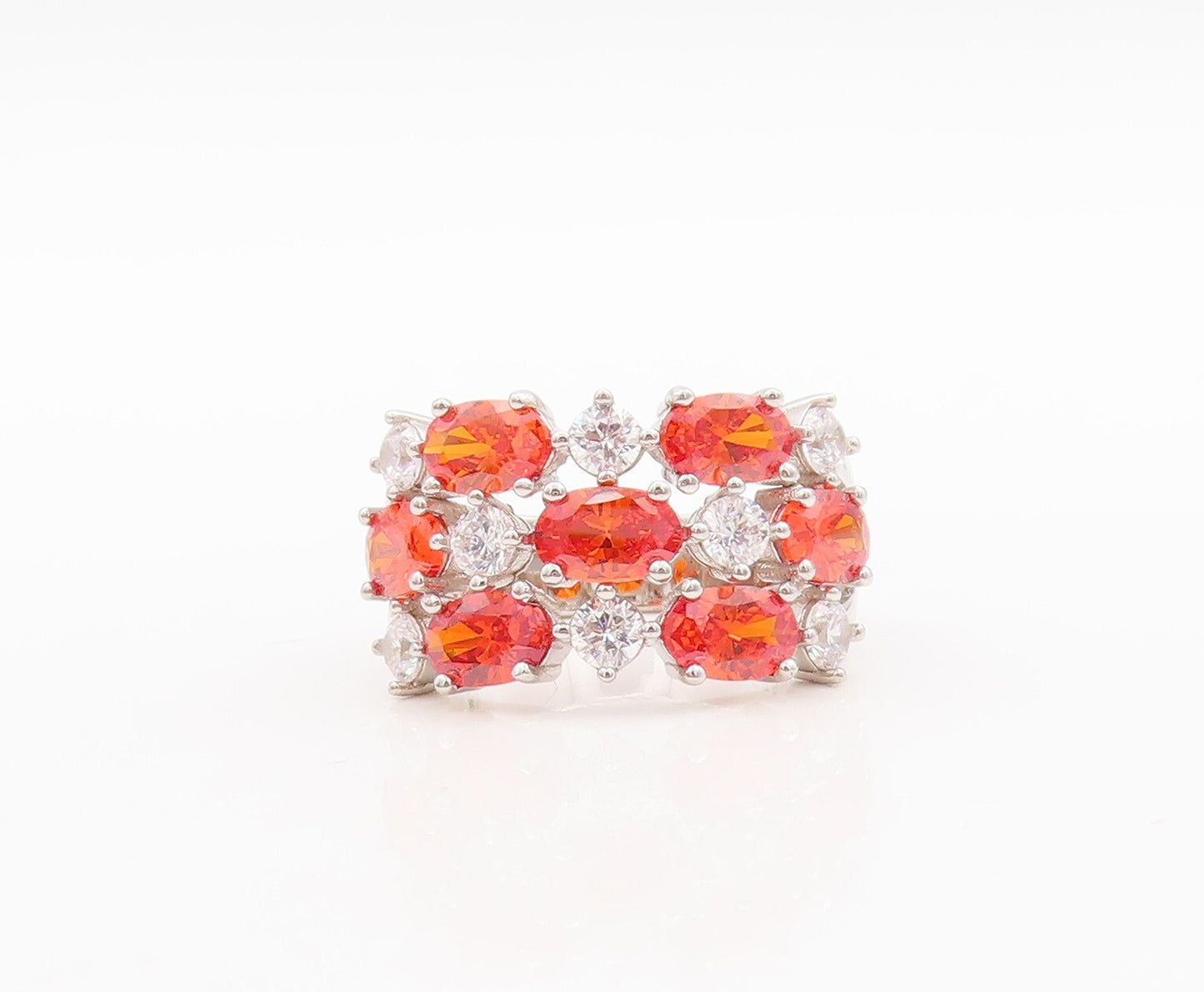 925 Sterling Silver Vintage Ring Oval Cut Orange & Round CZ  Sz 7  RG29552