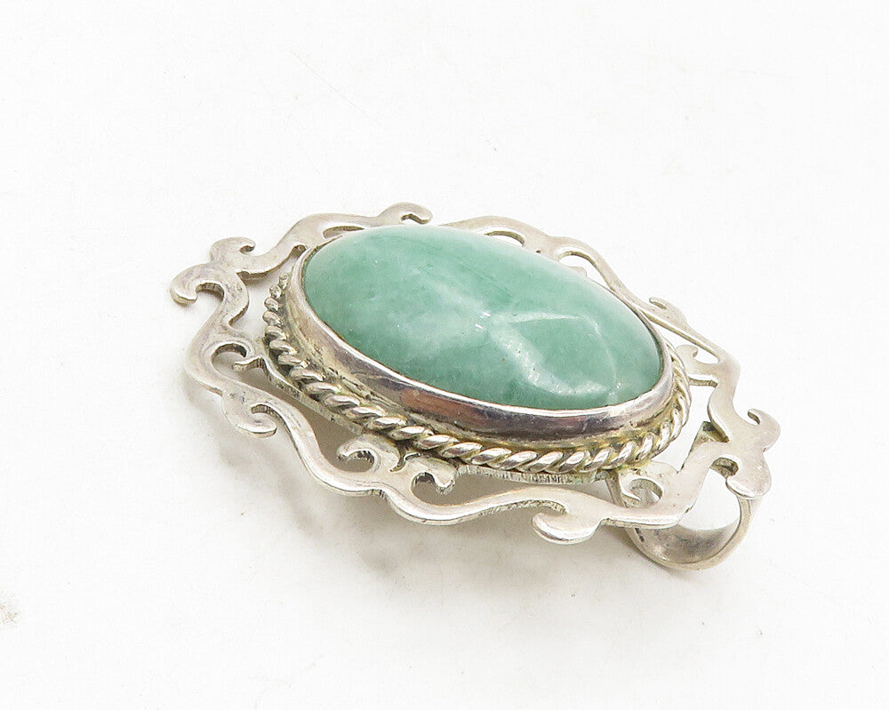 LM MEXICO 925 Silver  Vintage Cabochon Cut Jade Swirl Brooch Pin  BP3621