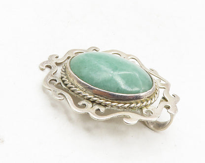 LM MEXICO 925 Silver  Vintage Cabochon Cut Jade Swirl Brooch Pin  BP3621