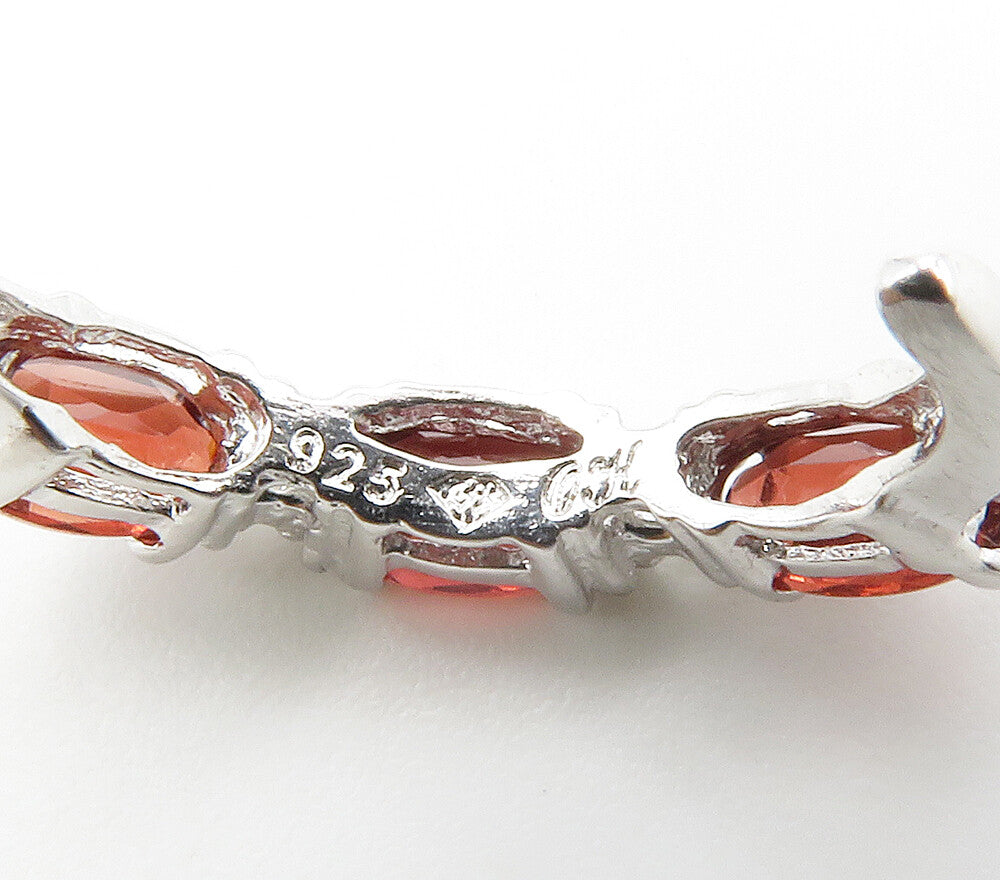 925 Sterling Silver  Red & White Topaz Shiny Curved Drop Earrings  EG7501