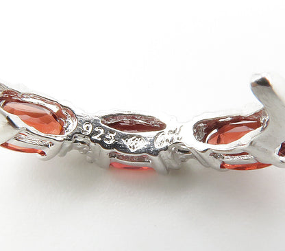 925 Sterling Silver  Red & White Topaz Shiny Curved Drop Earrings  EG7501