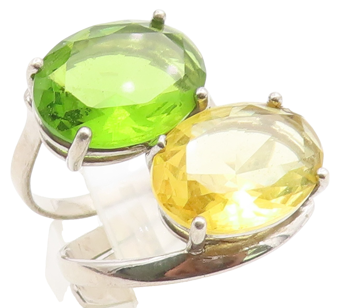 925 Sterling Silver Vintage Ring Modernist Peridot & Citrine Band Sz 7.5 RG36753