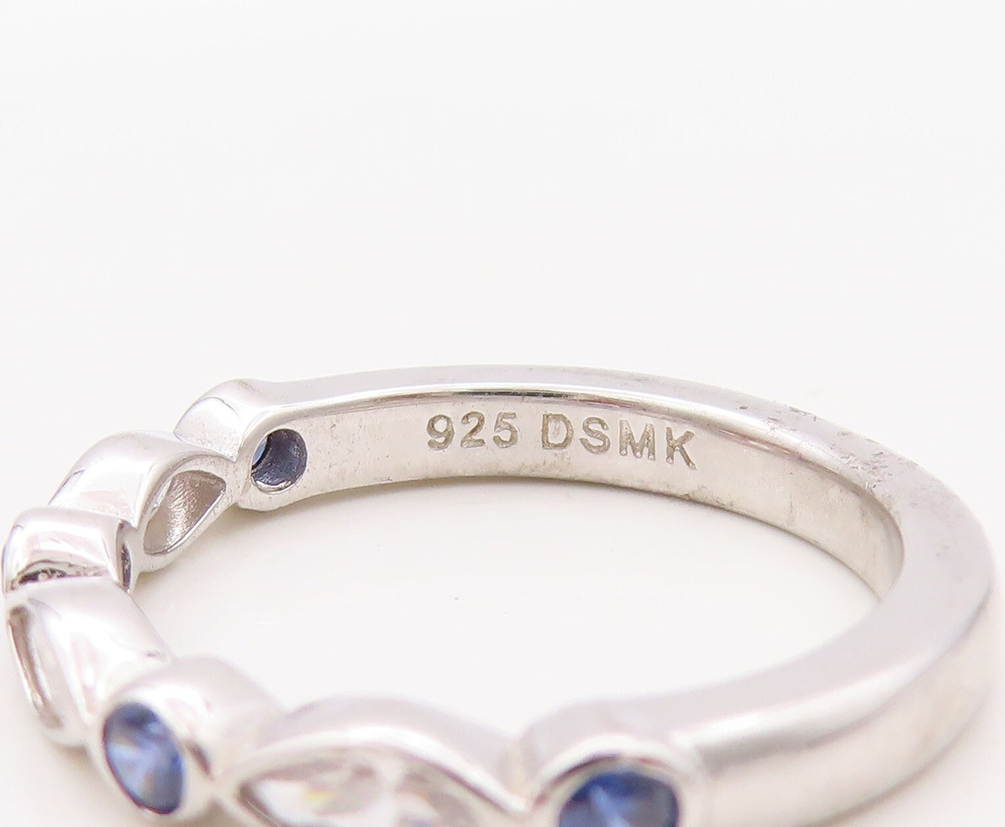 925 Sterling Silver Vintage Ring Designer Sapphire & CZ Stackable  Sz 7  RG30690