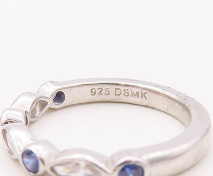 925 Sterling Silver Vintage Ring Designer Sapphire & CZ Stackable  Sz 7  RG30690
