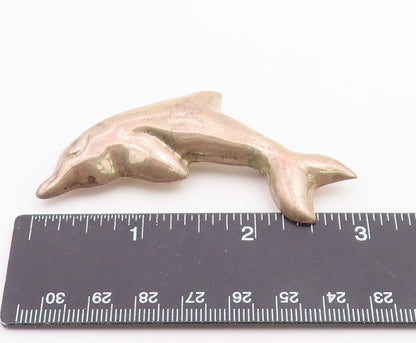MEXICO 925 Sterling Silver  Vintage Shiny Leaping Dolphin Brooch Pin  BP5003