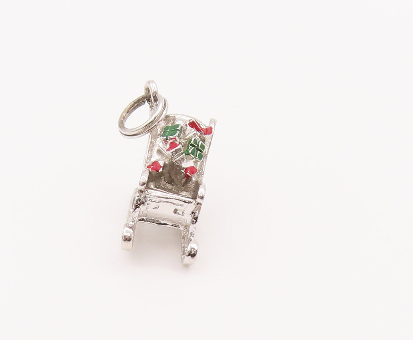 925 Sterling Silver Vintage Pendant DANECRAFT Enameled Carved Sleigh  PT23003