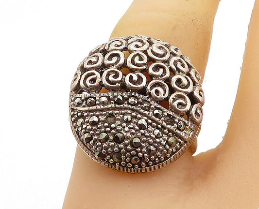925 Sterling Silver  Vintage Marcasite Spiral Dome Cocktail Ring Sz 9  RG8119