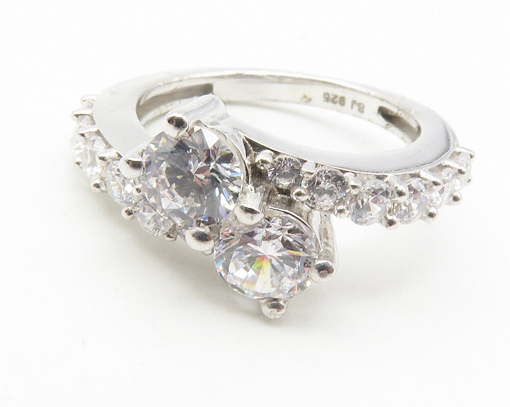 925 Sterling Silver  Sparkling Cubic Zirconia Bypass Band Ring Sz 6  RG11901