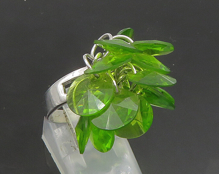 925 Sterling Silver  Vintage Peridot Cluster Shiny Cocktail Ring Sz 7  RG23516