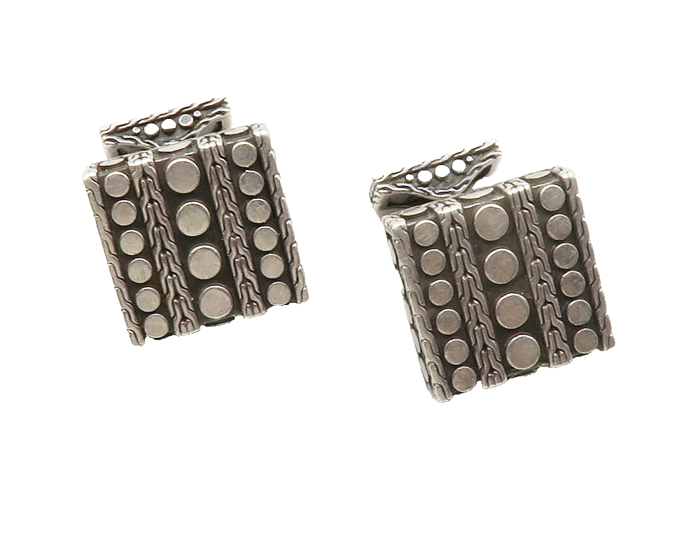 JOHN HARDY 925 Silver  Vintage Shiny Circle Pattern Square Cufflinks  TR1902