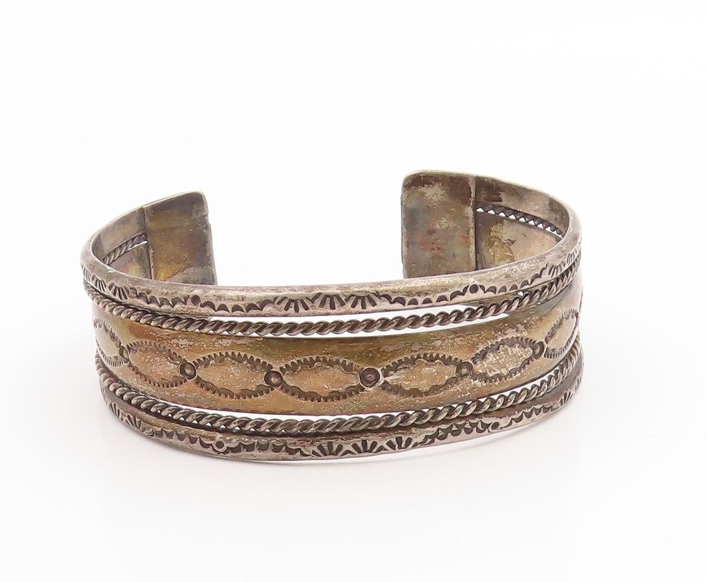 925 Sterling Silver Vintage Bracelet NAVAJO Etched Twisted Wire Cuff  BT12027