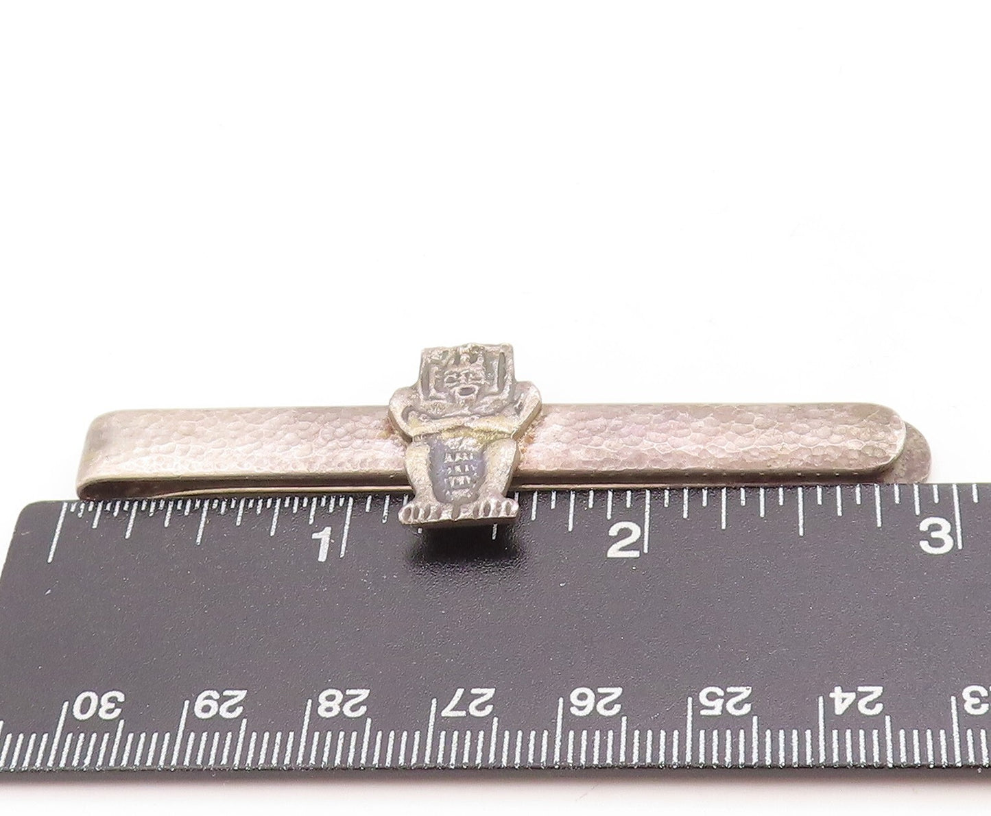 925 Sterling Silver Vintage Tie Clip Dark Tone Carved Trible Man  TR3836
