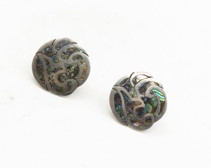 MEXICO 925 Sterling Silver  Vintage Abalone Shell Non Pierce Earrings  EG5071