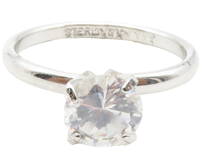 925 Sterling Silver  Prong Set Cubic Zirconia Solitaire Ring Sz 7  RG13655