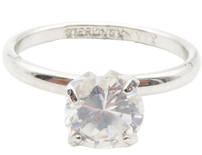 925 Sterling Silver  Prong Set Cubic Zirconia Solitaire Ring Sz 7  RG13655