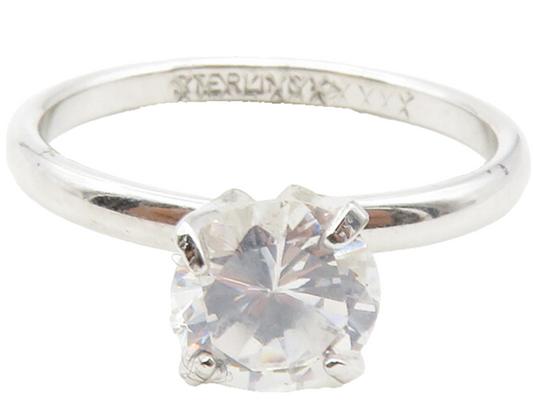 925 Sterling Silver  Prong Set Cubic Zirconia Solitaire Ring Sz 7  RG13655
