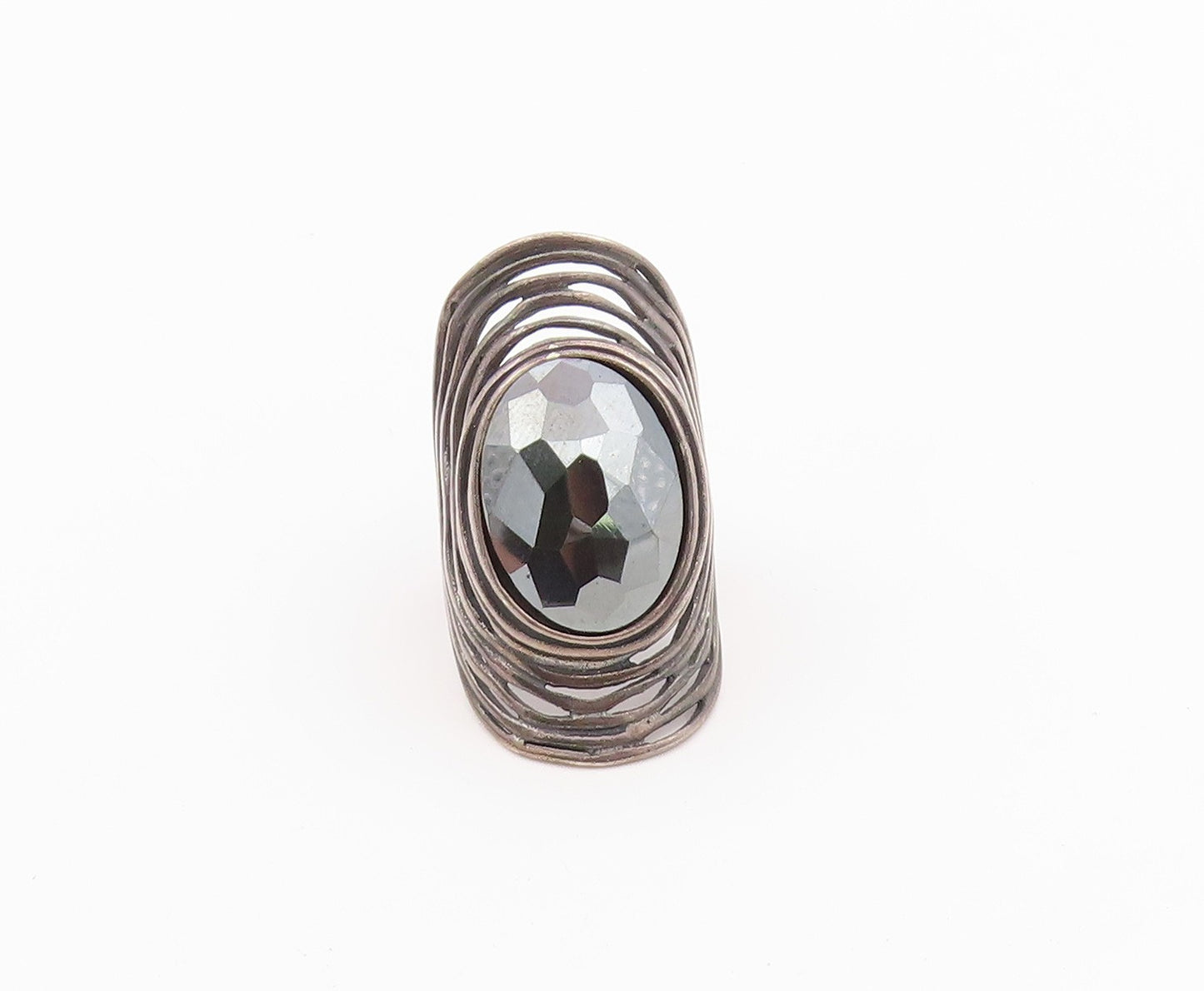 925 Sterling Silver Vintage Ring OR PAZ ISRAEL Faceted Hematite  Sz 5.5  RG36601