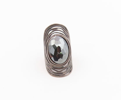 925 Sterling Silver Vintage Ring OR PAZ ISRAEL Faceted Hematite  Sz 5.5  RG36601