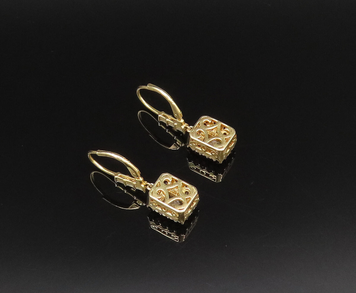 925 Silver  Vintage Elegant Gold Plated Topaz Square Frame Earrings  EG12072