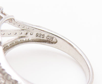 925 Sterling Silver Vintage Ring Fire Opal & CZ Statement Band  Sz 8  RG36698