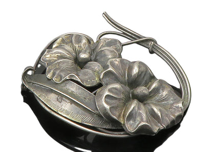 925 Sterling Silver  Vintage Dark Tone Flowers Etched Detail Brooch Pin BP5938