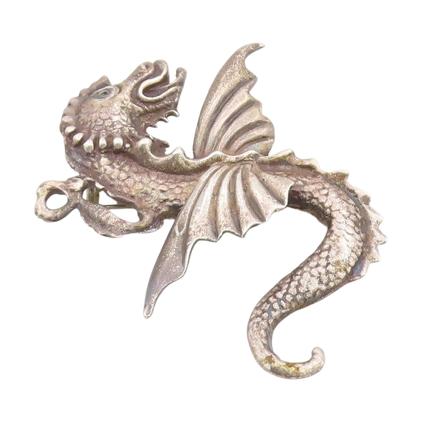 925 Sterling Silver Vintage Brooch Antique Etched Flying Dragon Pin  BP12115
