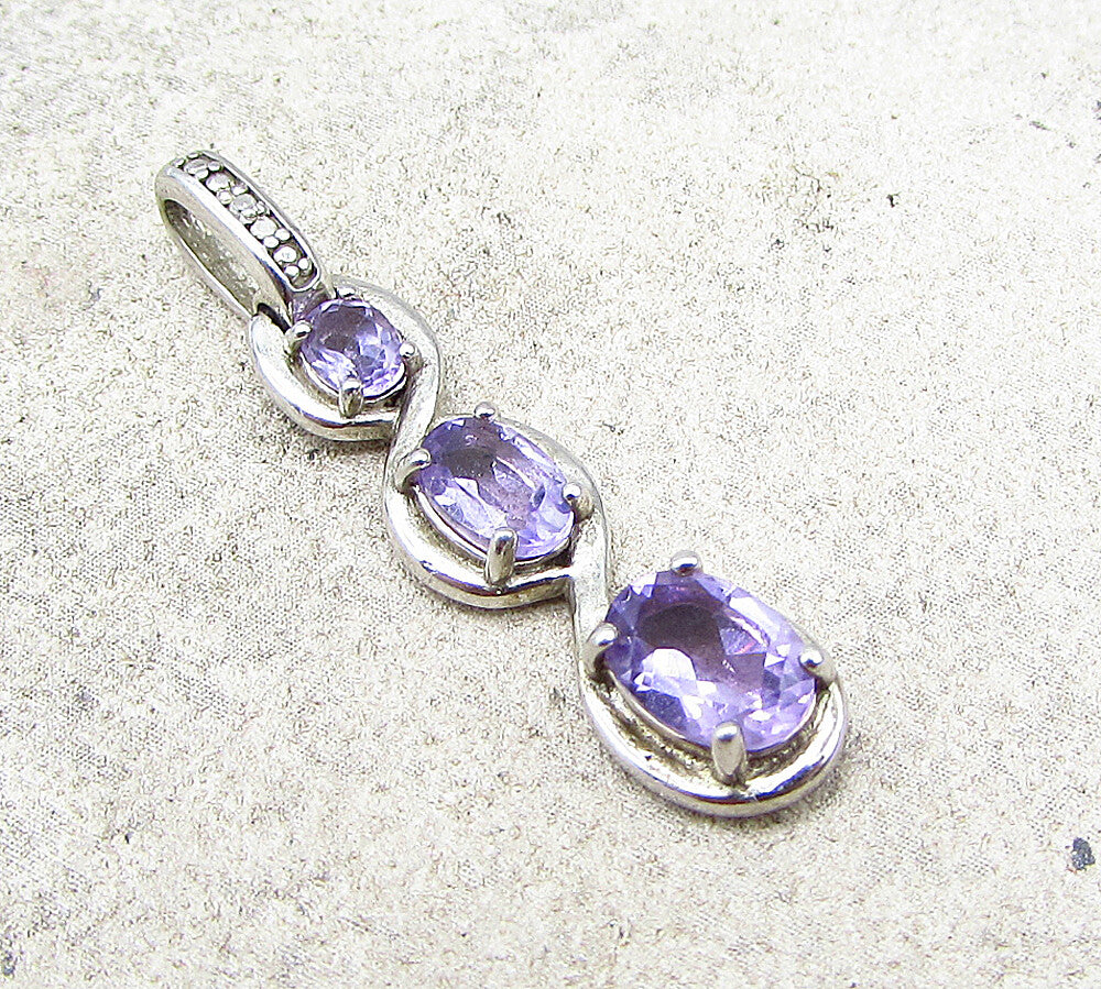 925 Sterling Silver  Amethyst & Genuine Diamond Drop Pendant  PT1473