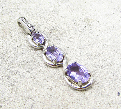 925 Sterling Silver  Amethyst & Genuine Diamond Drop Pendant  PT1473
