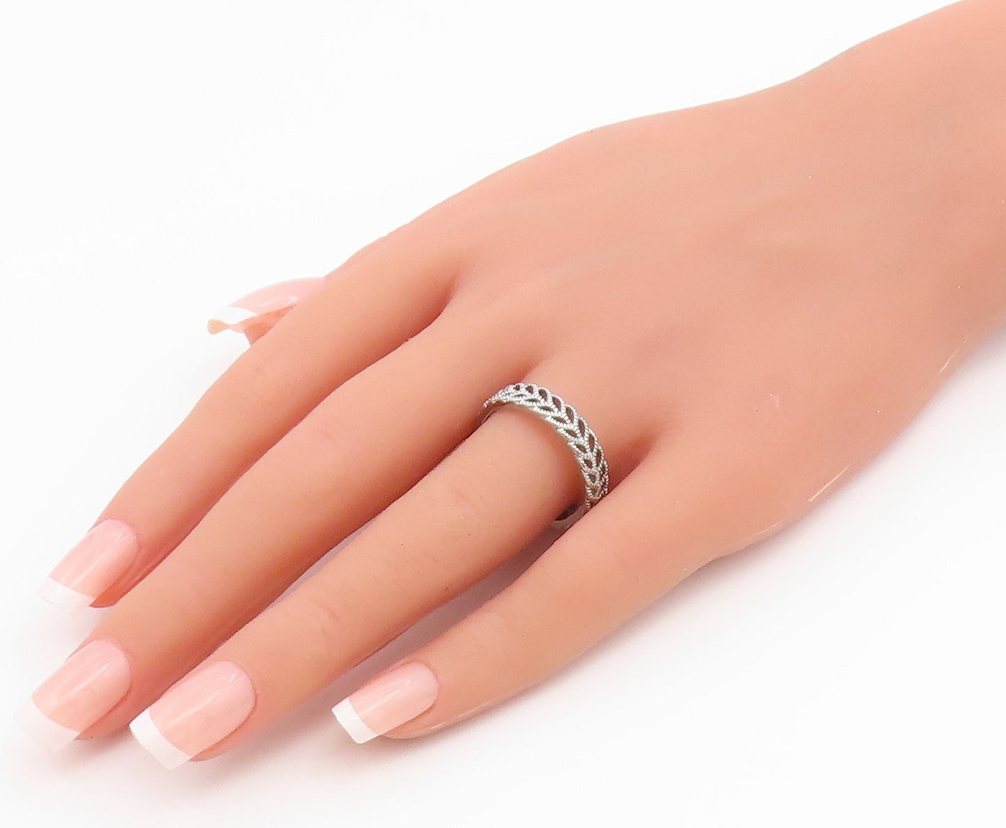 925 Sterling Silver Vintage Ring Minimalist Leaf Pattern Cutout  Sz 9  RG36711