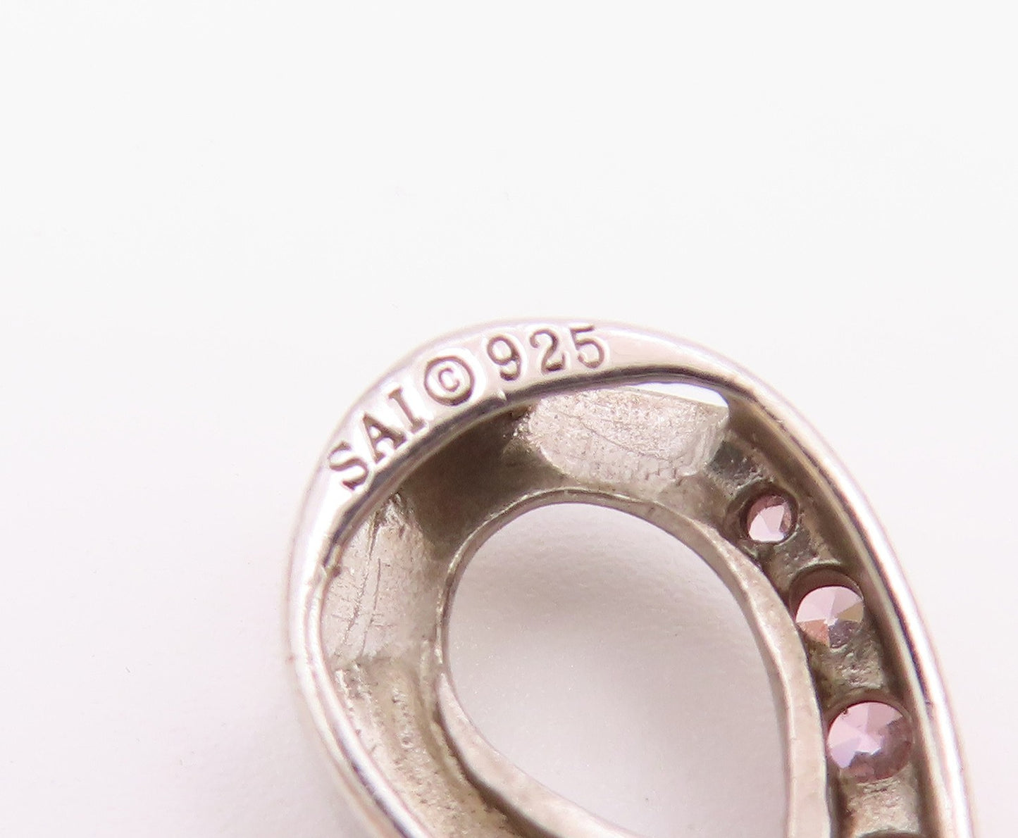 925 Sterling Silver  Vintage Shiny Pink Topaz Ribbon Pendant  PT16277
